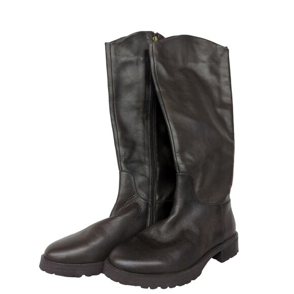 New NORDSTROM Nooliver-lea Leather dark brown boots sz5.5 tall riding equestrian - Picture 1 of 7